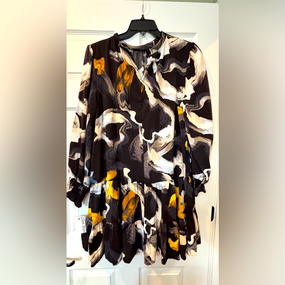Nine West Black and Yellow Abstract Dress